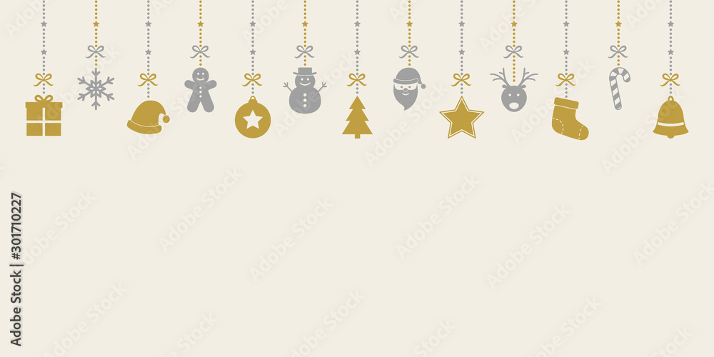 Empty Xmas card with hanging icons. Christmas decoration. Vector Empty Xmas card with hanging icons. Christmas decoration. Vector