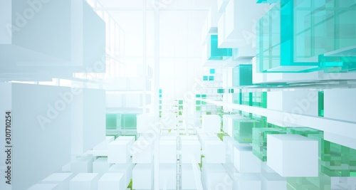 Obraz na płótnie Abstract white and colored gradient glasses interior from an array of cubes with window. 3D illustration and rendering. w salonie