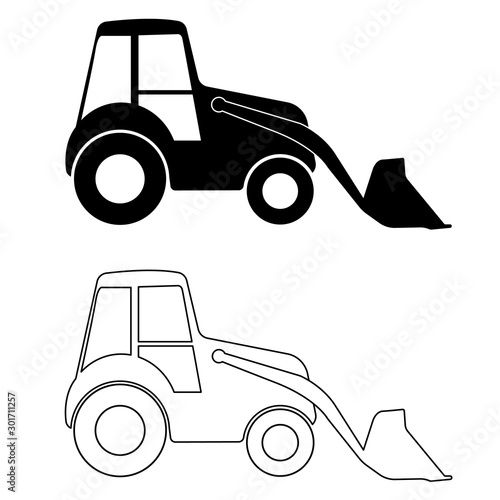 bulldozer, vector illustration. tractor with bucket, agricultural machinery.