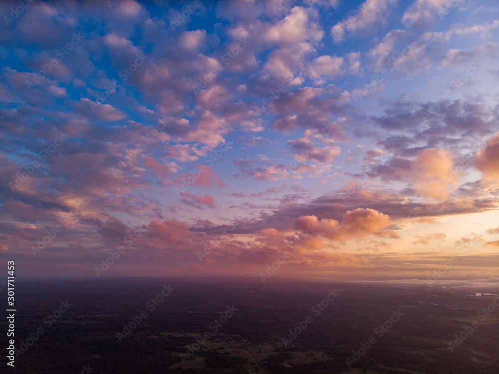 Beautiful sky at sunset. Drone shooting