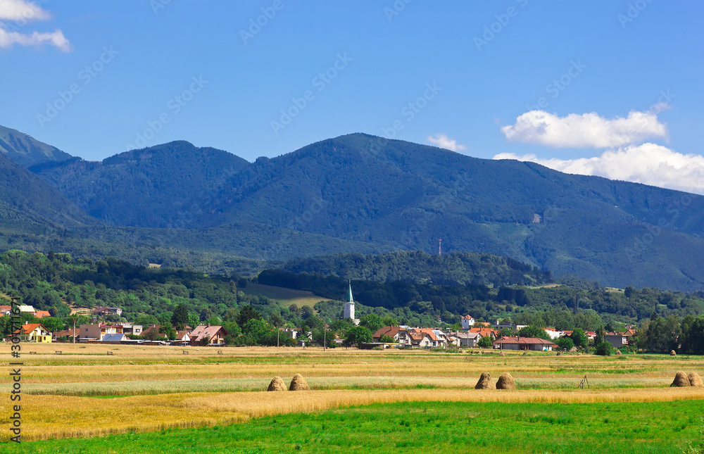 Rural landscape in Slovakia at a foot of Low Tatra mountains
