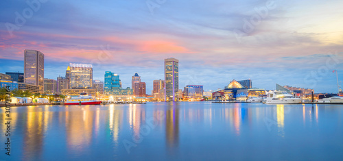 View of Inner Harbor area in downtown Baltimore Maryland USA