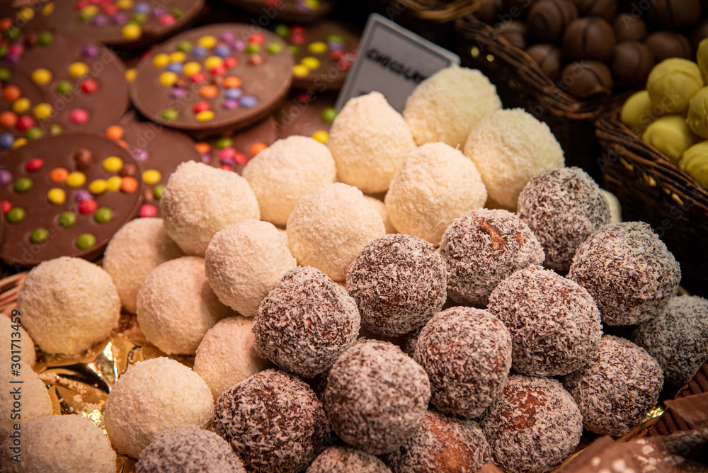 Variation of delicious and tasty sweet bar of chocolates at a chocolate market. Variation of delicious and tasty sweet bar of chocolates at a chocolate market.