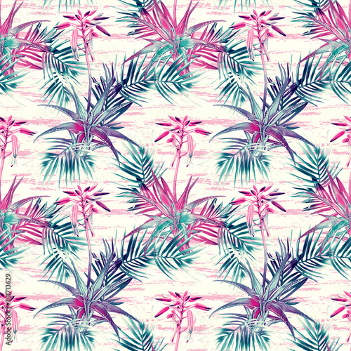 Tropical seamless pattern. Watercolor illustration.