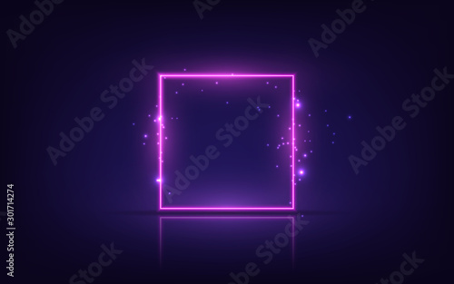 Neon frame. Shining square banner. Isolated on transparent background.