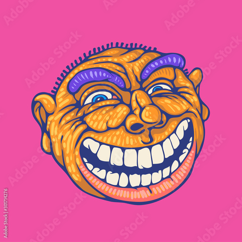 The wicked smirking face of a troll.  Drawing Style. Vector illustration.