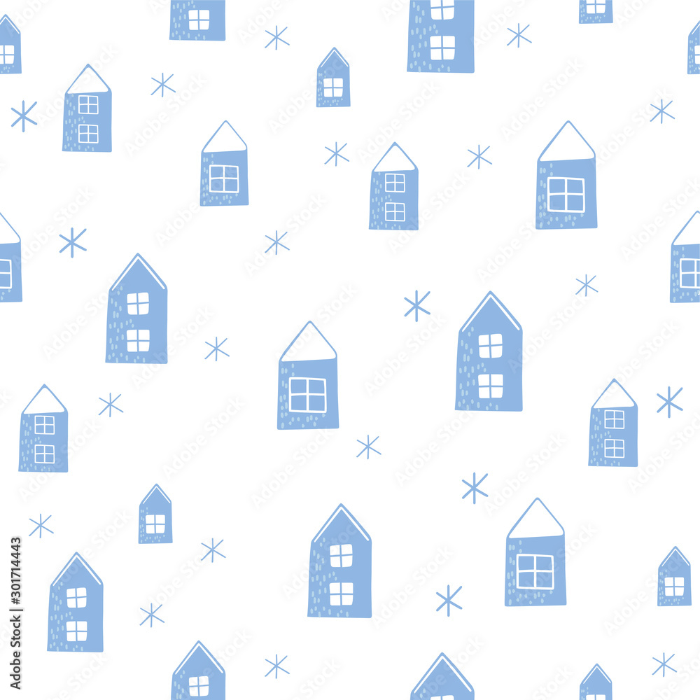 Fototapeta premium Cozy christmas vector seamless pattern. Winter holydays cute illustration