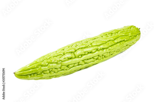 Momordica charantia balsam apple, balsam pear, bitter cucumber, bitter gourd, bitter melon tropical herb isolated on white background.Health and medical concept