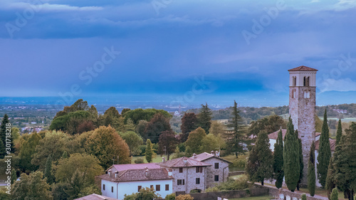 Sunset after the storm in an italian village
