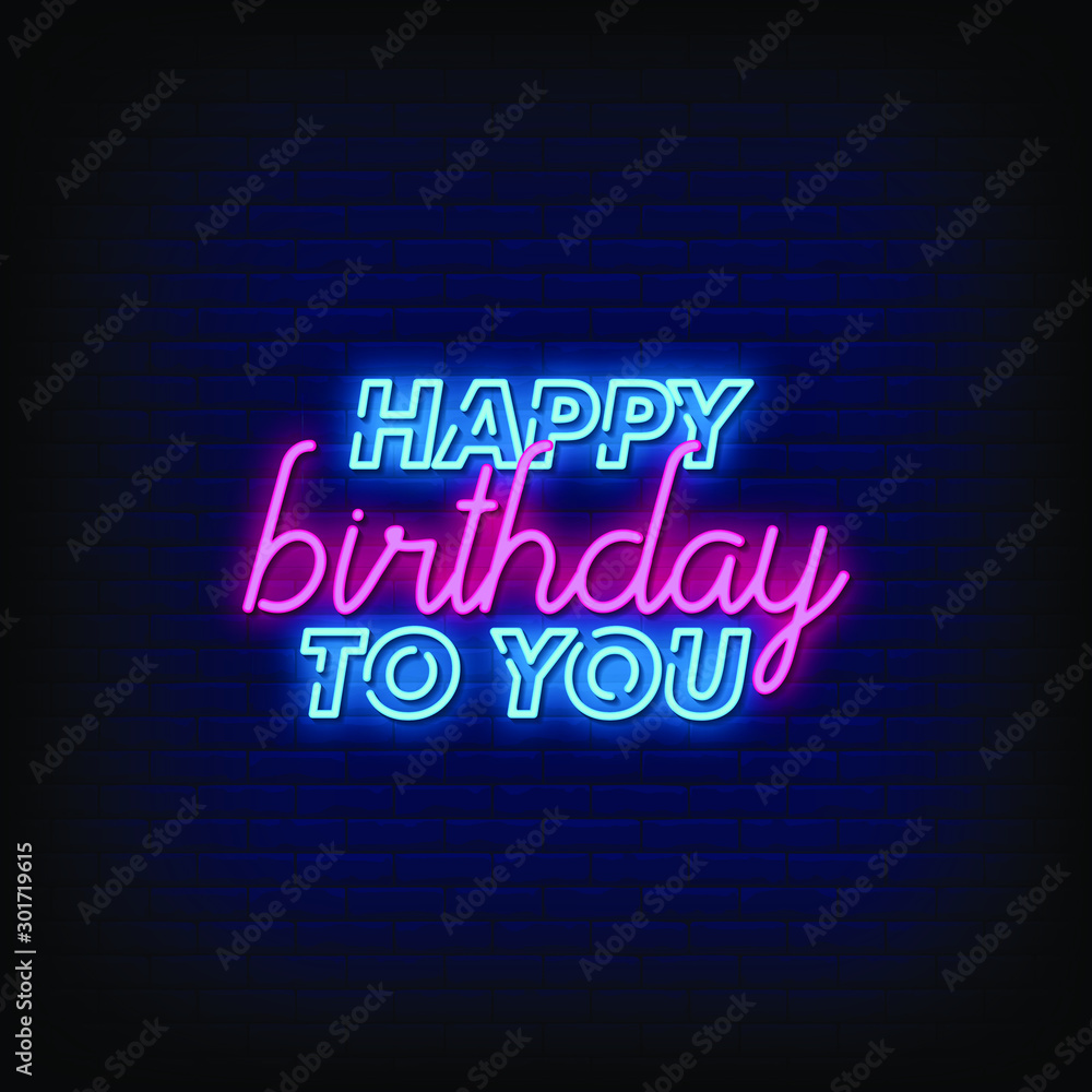 Happy Birthday to you Neon Signs Style Text Vector