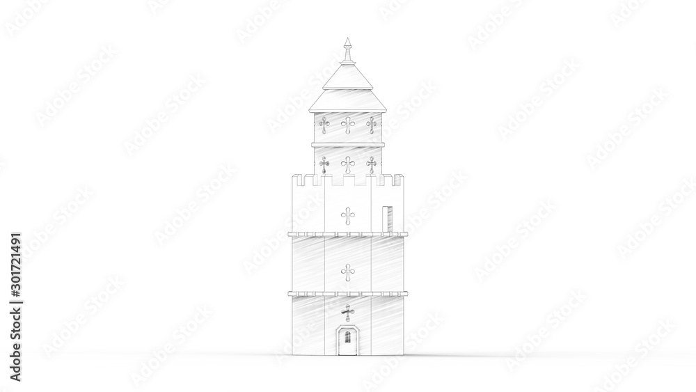 3d rendering of a free standing medieval tower