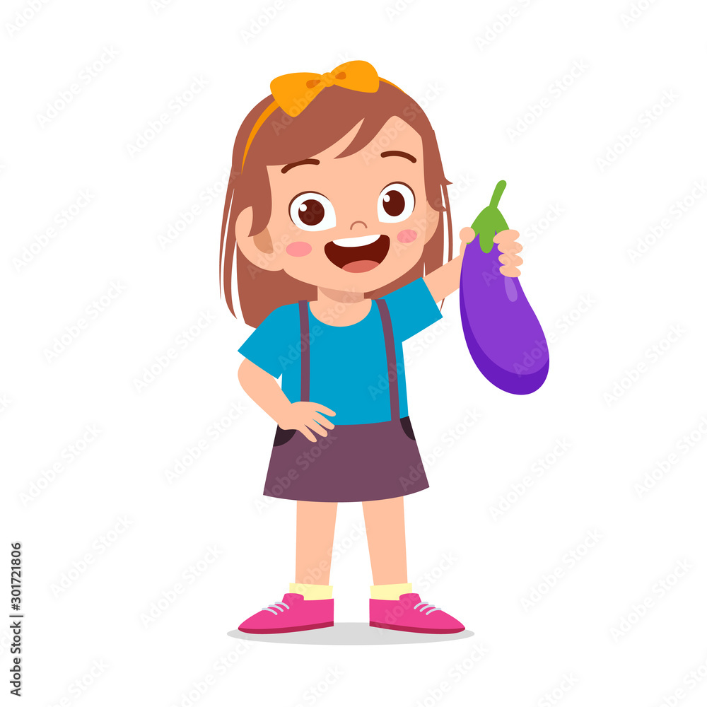 happy cute kid girl holding fresh vegetable