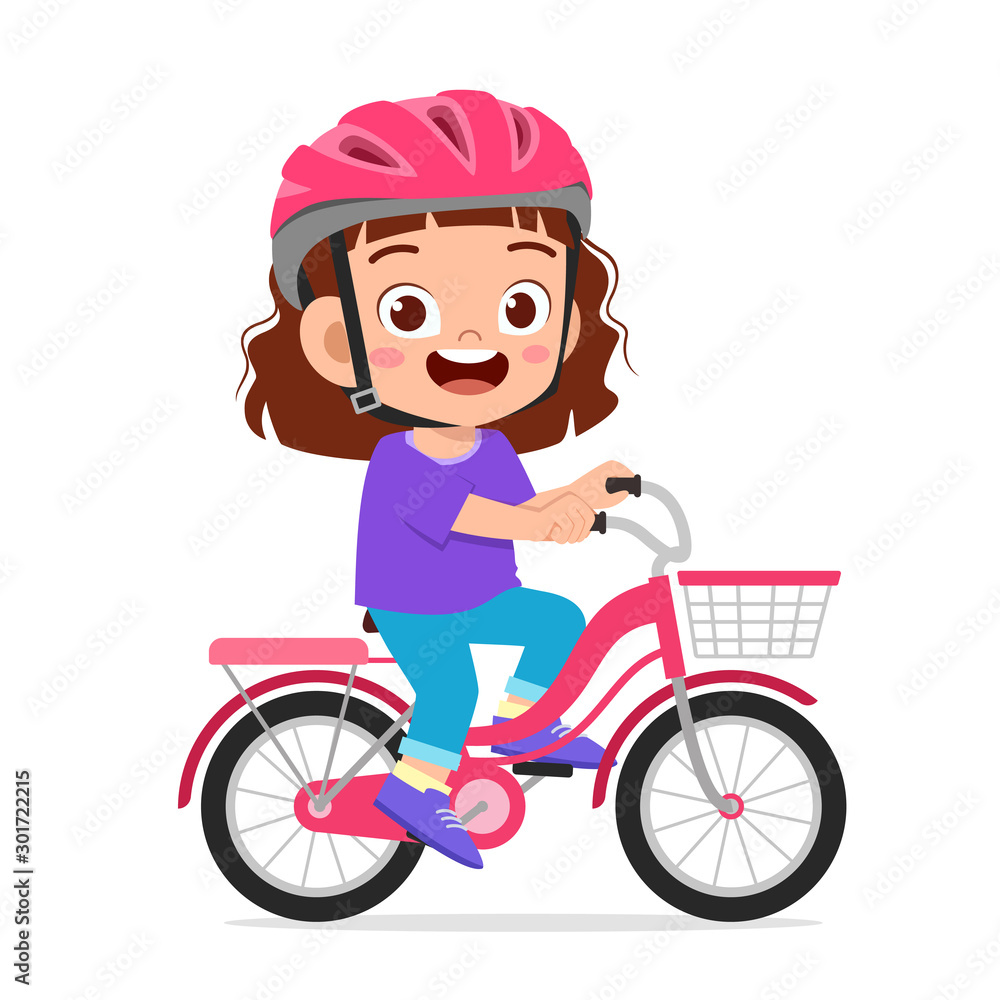 happy cute kid girl riding bike smile Stock Vector Adobe Stock