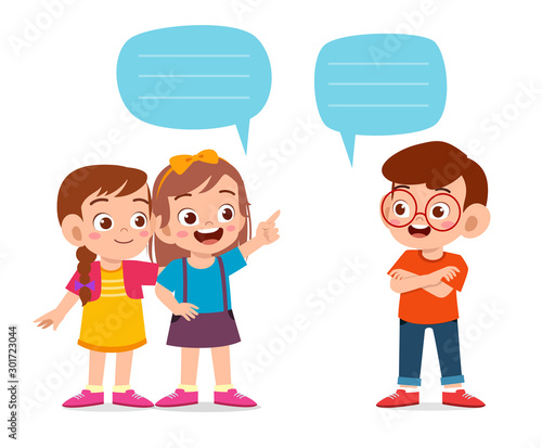happy cute kid boy and girl dialog