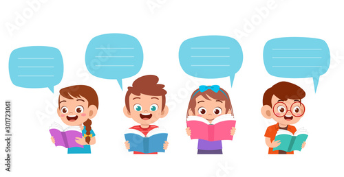 happy cute kid boy and girl study