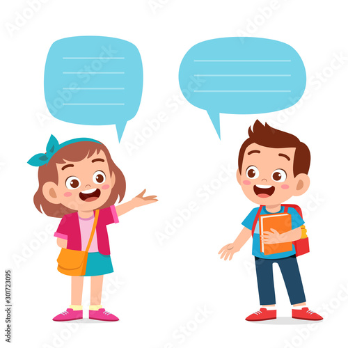 happy cute kid boy and girl dialog