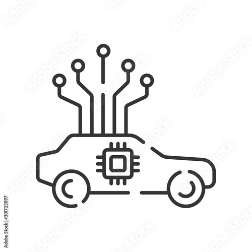 Fully autonomous car color line icon. Self driving concept. Artificial intelligence technology.