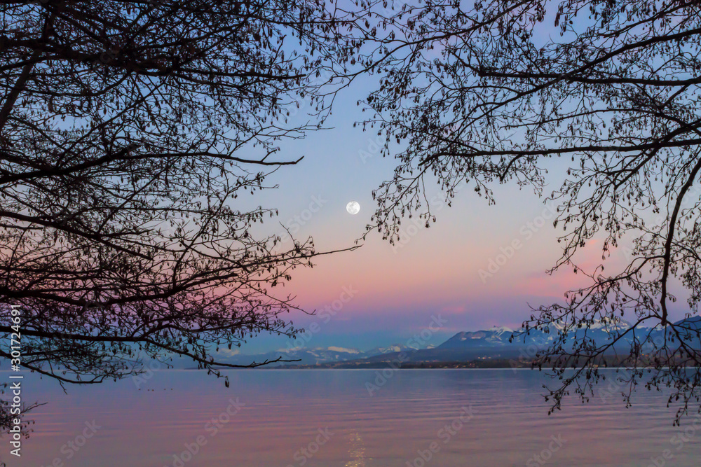 Lake Leman view by sunset, Excenevex, France