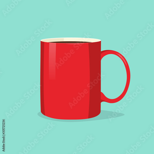 Vector red cup or mug of coffee or tea isolated on the blue background