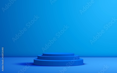 blue podium in the blue studio room