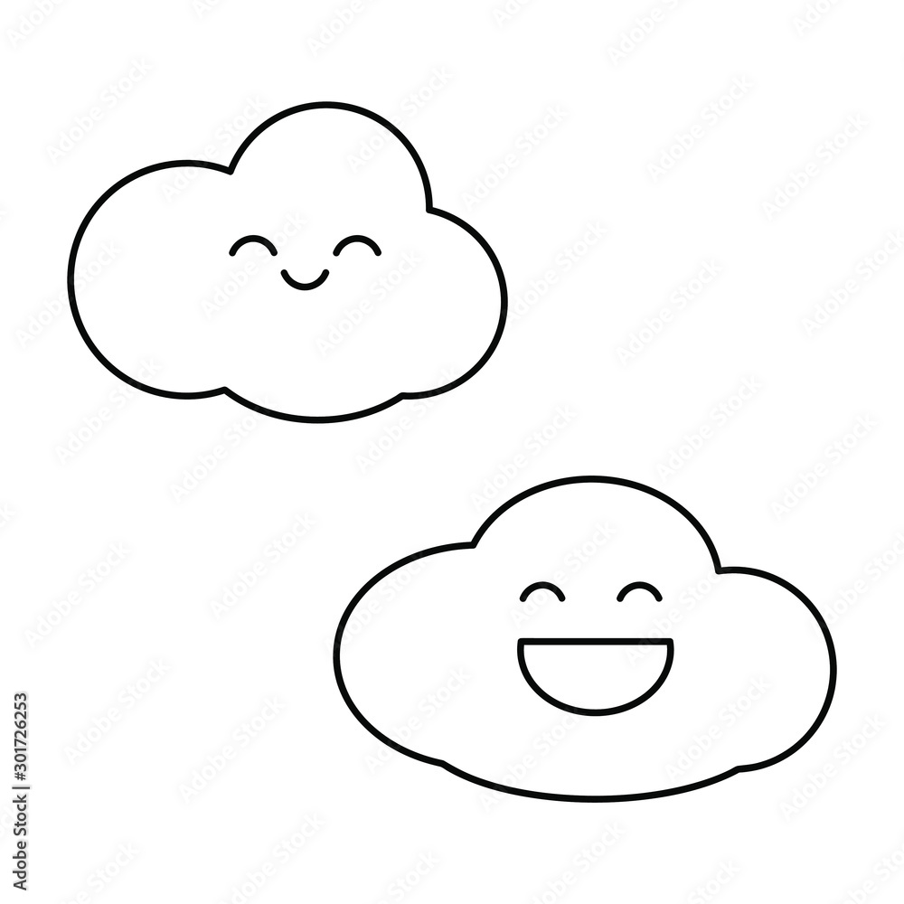 Set of simple icons with clouds with a smile Set of simple icons with clouds with a smile