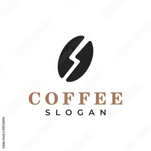 Coffee bean with lightning silhouette illustration for logo template design.