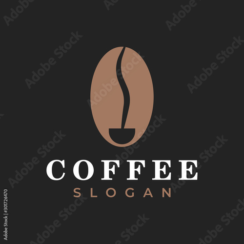 Coffee bean with coffee silhouette illustration for logo template design.