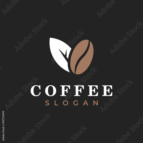 Coffee bean with leaf illustration for logo template design.