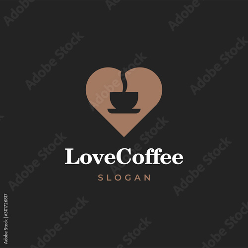 Heart or love with coffee cup silhouette illustration for logo template design.