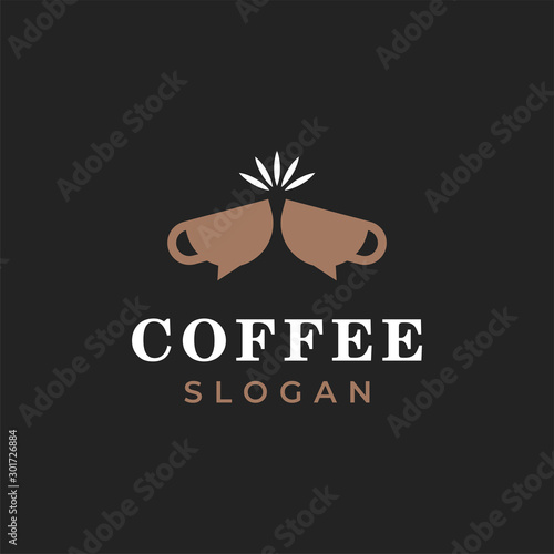 Toasting chat bubble of coffee cup illustration for logo template design.