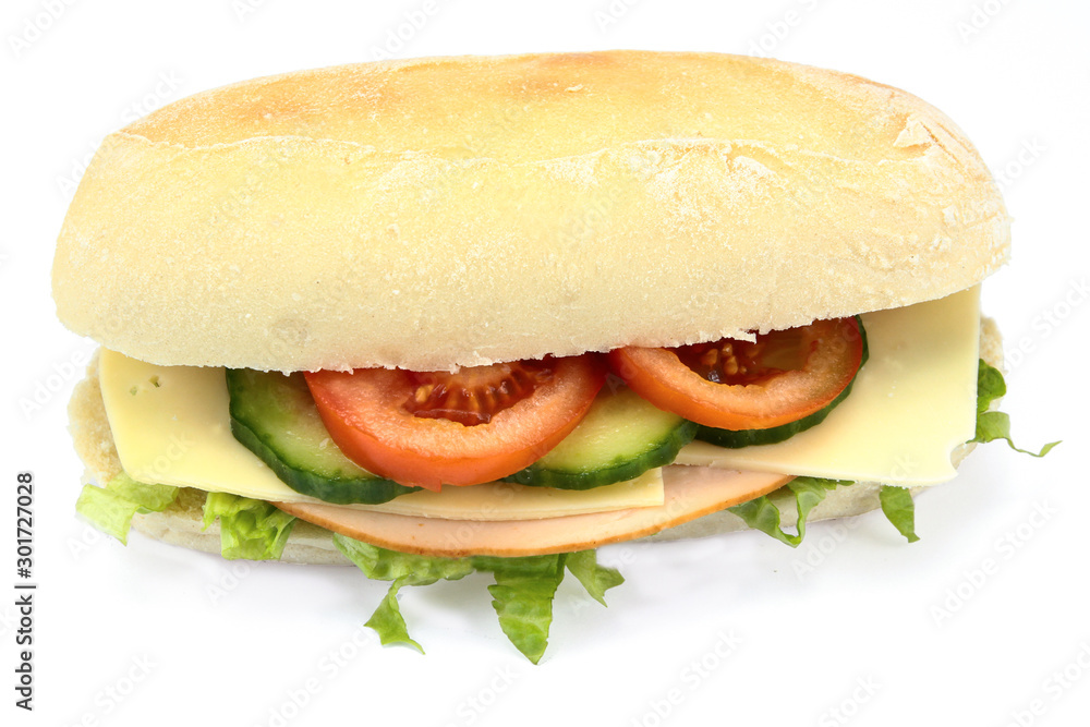 chicken and raw vegetable sandwich on a white background chicken and raw vegetable sandwich on a white background