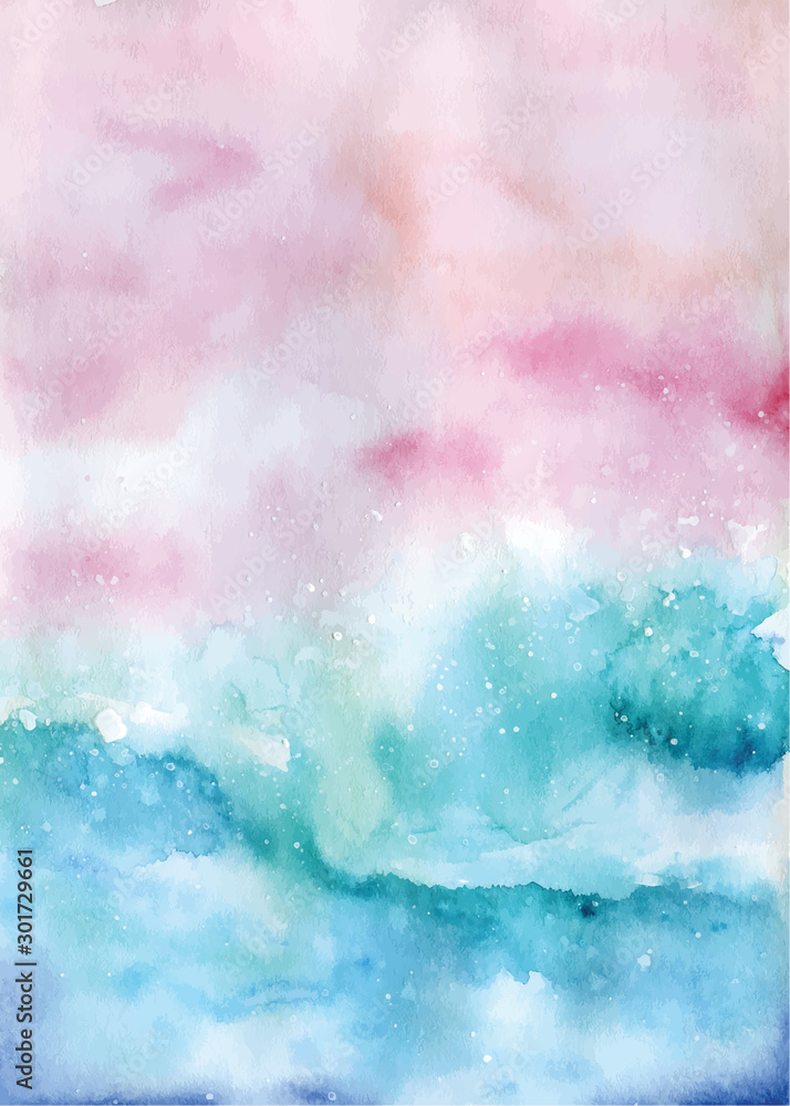 Fototapeta premium Watercolor abstract ocean illustration, blue sea landscape