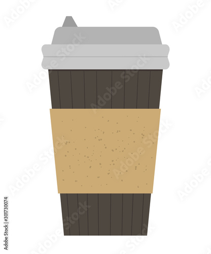Vector flat illustration of take-away coffee cup. Fast food hot drink icon. Flat textured element isolated on white background.