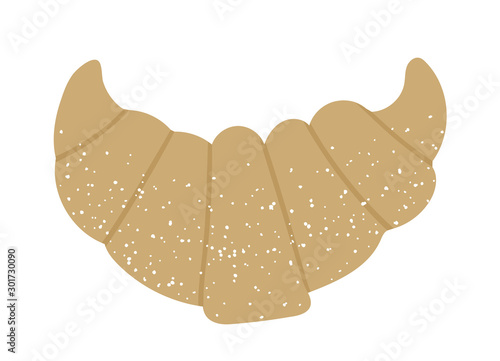 Vector flat croissant illustration. French pastry icon. Flat textured breakfast roll isolated on white background.