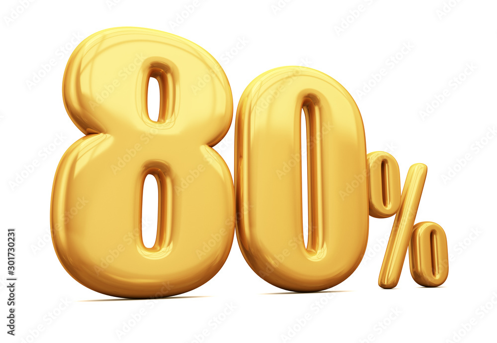 3d render illustration. Golden eighty percent on a white background. 3d render illustration. Golden eighty percent on a white background.