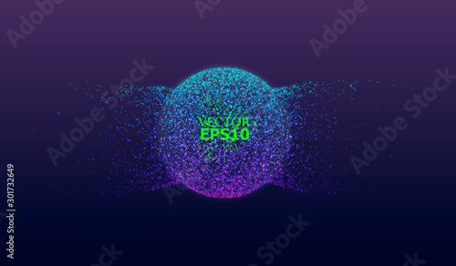 EPS10. Dynamic fluid flow from luminous particles in space. Fashionable fluid cover design. Vector illustration. Futuristic background