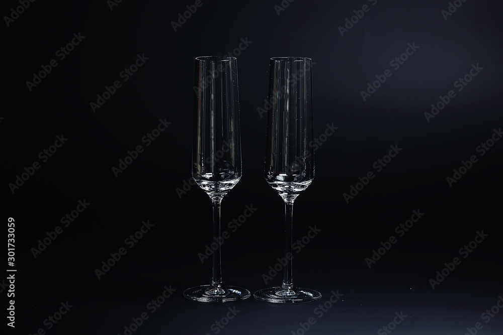 empty clean glasses for champagne