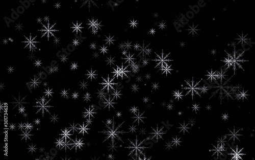 Abstract beautiful black and white snowflake glowing.Winter snowflakes design background