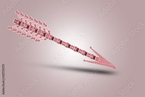 Cupid arrow made of small pink hearts is on the pink-white background. Happy Valentine's Day