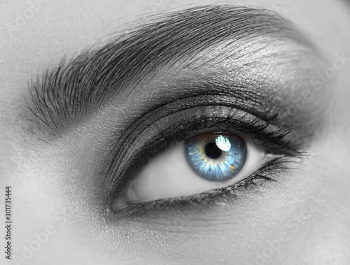 Macro Image Of Wide Open Blue Eye, Black And White Photo Stock Photo,  Picture and Royalty Free Image. Image 56595793.