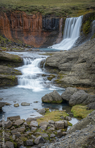 Slaedufoss Waterfall in a remote area of northern islandic Highland