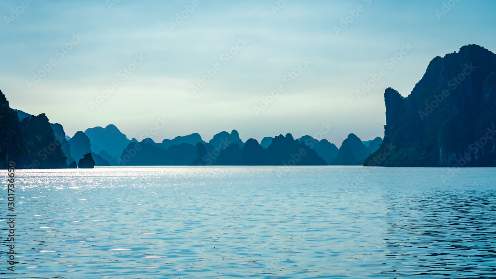 Foggy mountains of Ha Long bay - Vietnam