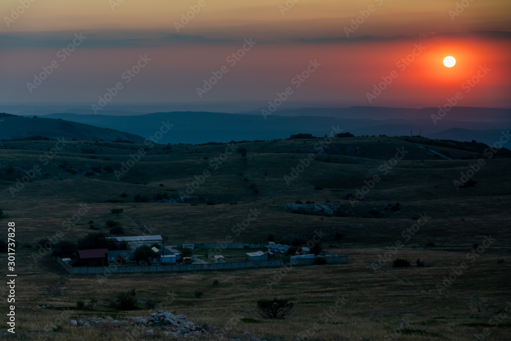Sunset in mountains of Crimea, Travel during Summer Sunset in mountains of Crimea, Travel during Summer