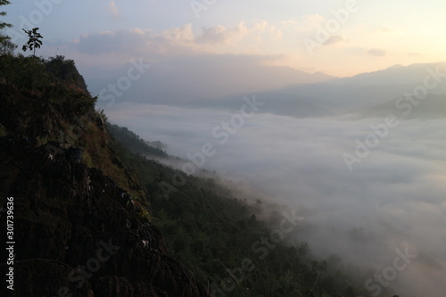 moutian travel white green forest landscape