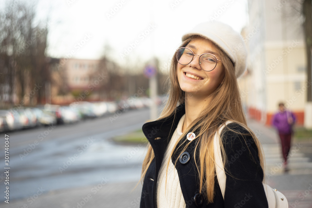 portrait of a beautiful girl on a city street portrait of a beautiful girl on a city street