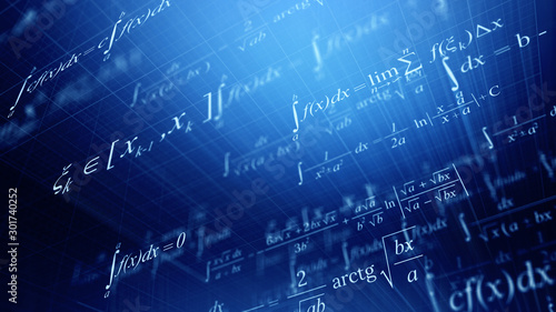 Math concept - Mathematical integral formulas. 3d rendering photo