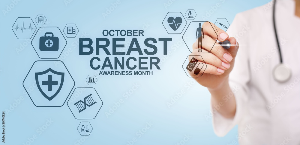 Breast cancer awareness month october. Medical and healthcare concept on screen. Breast cancer awareness month october. Medical and healthcare concept on screen.