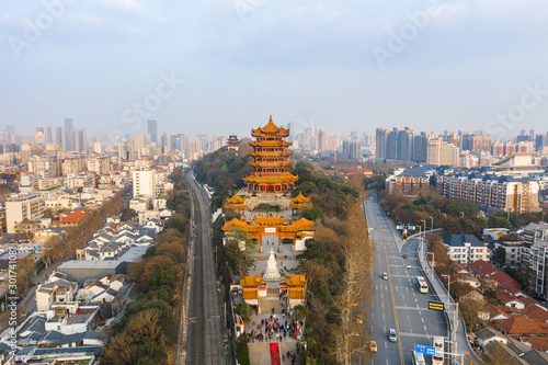 The yellow crane tower   located on snake hill in Wuhan  is one of the three famous towers south of yangtze river China.