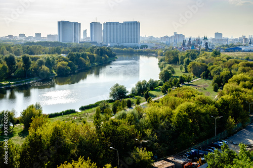 Moscow  Izmailovo  a top view of the Silver-Grape Pond and the Izmailovsky Ostrov recreation area