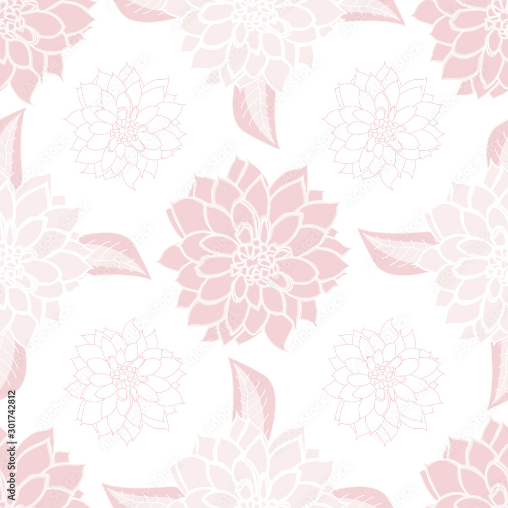 Vector Pink Fowers Floral with Leaves on White. Background for textiles, cards, manufacturing, wallpapers, print, gift wrap and scrapbooking.